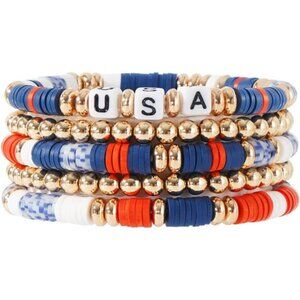 Surfer Heishi Clay Bead Bracelets for Women Bohemian Stackable Gold -USA